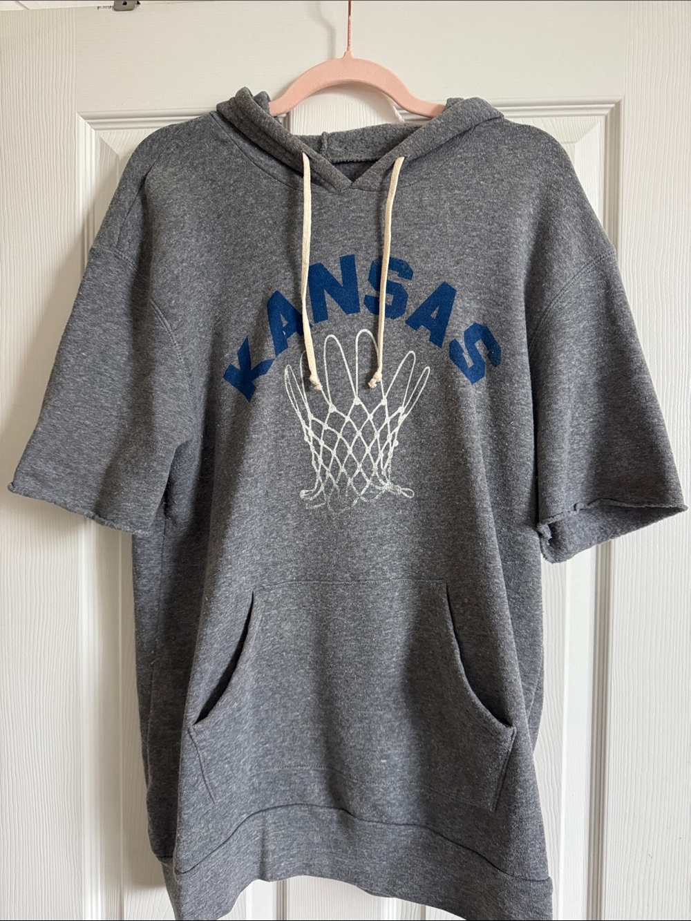 Kansas Basketball Gray Short-Sleeve Hooded Pullover Sweatshirt
